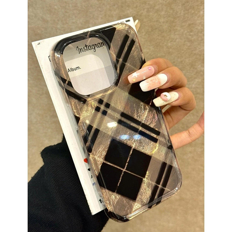秋冬黑色菱格纹适用苹果16promax手机壳iPhone15/14/13折纸IMD漩涡壳华为Pura70荣耀200vivo小米14高级感OPPO