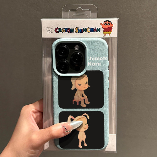 奈良美智起立适用苹果16/15pro手机壳iphone17promax可爱卡通13软壳12女新款14荔枝纹肤感防摔plus多色软套壳 - 图0