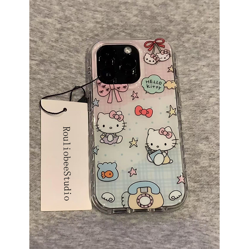 蓝粉色插画Kitty适用苹果16/15Pro手机壳华为Pura80pro新款大孔白色mate70/OPPOvivos30x200套小米15note13软 - 图1