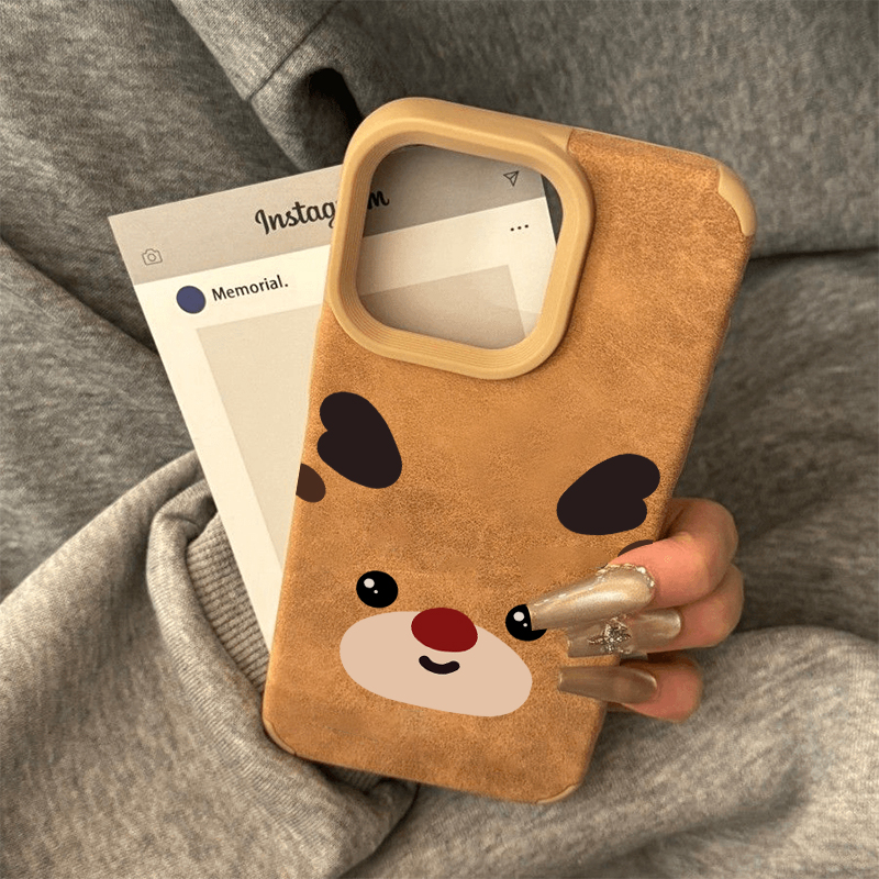 秋冬麂皮圣诞麋鹿适用苹果15手机壳iPhone16promax新款16软壳15pro防摔14女13卡通13pro全包12保护套11手机套