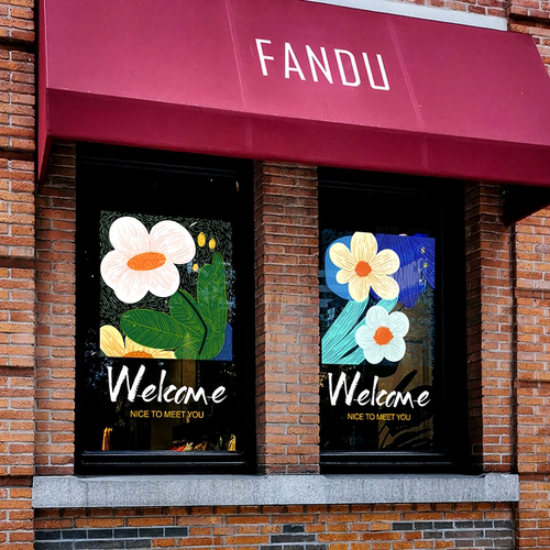 春日花朵美陈玻璃门贴商场服装店装饰贴膜彩色创意春季氛围贴 - 图2