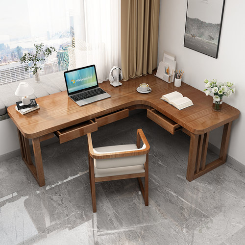 l型电脑桌转角书桌卧室家用学习桌台式实木书桌转角桌工作台拐角 - 图1