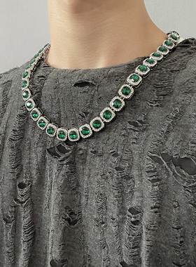 三色方钻冰糖古巴项链男女潮