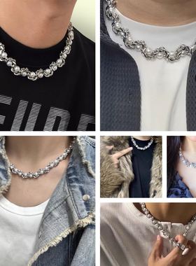 缠绕珍珠钛钢项链男女款锁骨链