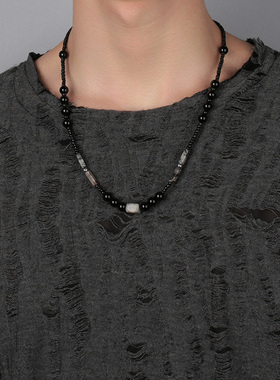 国风水墨拼接串珠项链