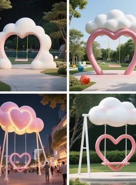 网红云朵彩虹爱心秋千