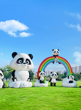 卡通熊猫玻雕塑景区造景装饰摆件