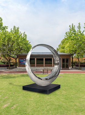 来图定制大型户外不锈钢雕塑 广场水景月亮雕塑 H3M园林景观小品