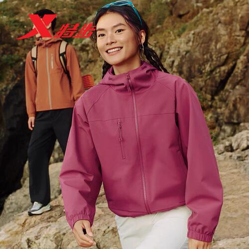 特步翻山悦己女双层风衣2026秋新休闲宽松梭织薄外套974328150269 - 图0