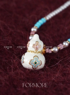 新中式国风葫芦珍珠项链珐琅滴油项链耳钉四叶花高级感施家珍珠