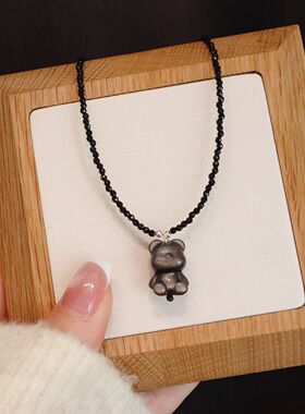 黑色尖晶石项链女百搭天然黑曜石吊坠高级感锁骨链项链女夏天