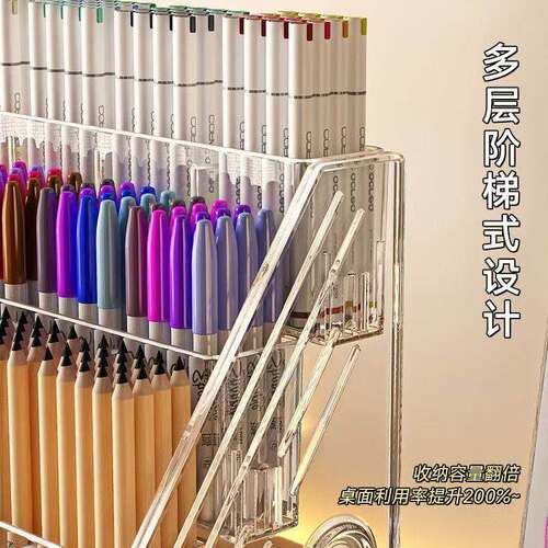 笔筒大容量水彩笔置物架亚克力分格桌面文具放画笔架马克笔收纳盒 - 图1