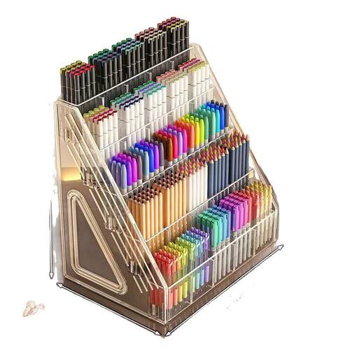 笔筒大容量水彩笔置物架亚克力分格桌面文具放画笔架马克笔收纳盒 - 图3