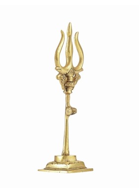 印度国际直邮手工制作的黄铜湿婆神 Trishul三叉戟与Damru手鼓