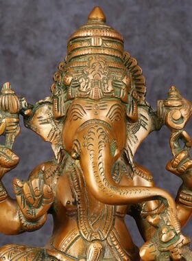印度手工黄铜Ganesha象头神优雅神像 Murti - 12 英寸 古铜饰面