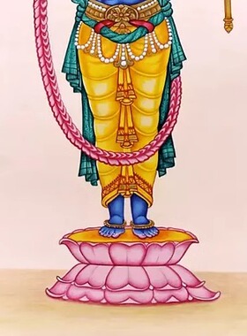 印度国际直邮站立的Vishnu毗湿奴神纸上水彩画 32 x 20.5 cm