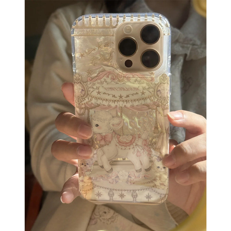 ins韩风旋转小绵羊适用iphone16promax手机壳苹果16新款16pro卡通16plus女生15promax小众15pro不撞壳14/13软