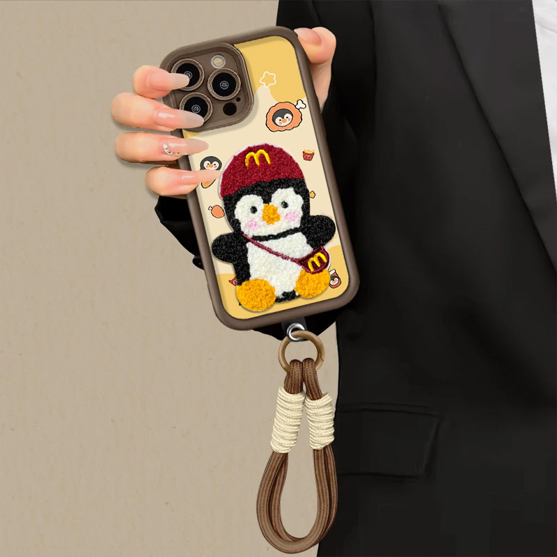 适用苹果16promax手机壳iphone15小羊皮14高级13麦当劳企鹅12pro带手链11可爱风16plus新款xsmax防摔xr保护套