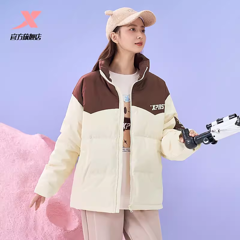 特步羽绒服女半糖系列2023冬季新款鸭绒立领保暖外套977428190485