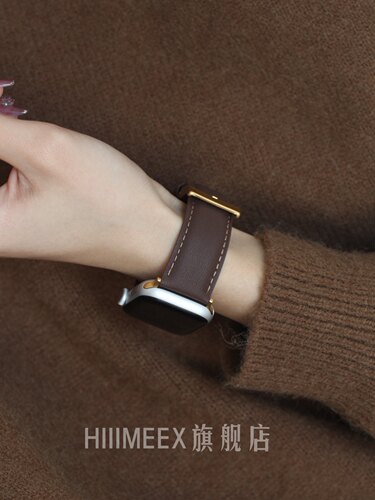 HIIIMEEX适用苹果手表苹果手表带宽版小牛皮applewatch8/S7/6/5/4/3/SE个性真皮小众表带iwatch8复古舒适表带 - 图2