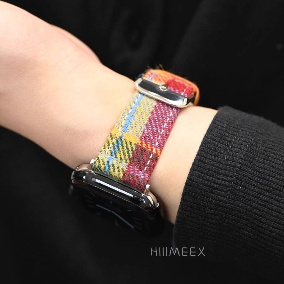 HIIIMEEX适用苹果手表 宽版格纹iwatch表带秋冬毛呢applewatch10韩风感创意苹果表带表链华为fit3表带 - 图0