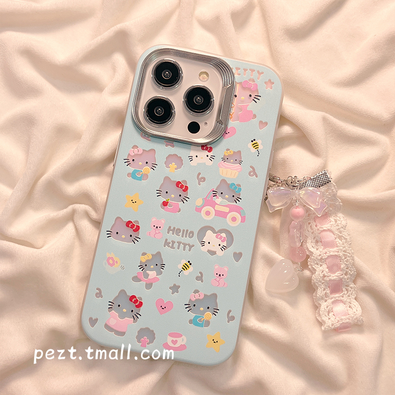 粉色韩系可爱HelloKitty适用苹果14手机壳少女心iphone15promax网红新款13pro防摔12硅胶14pro镭射11女13全包-图0