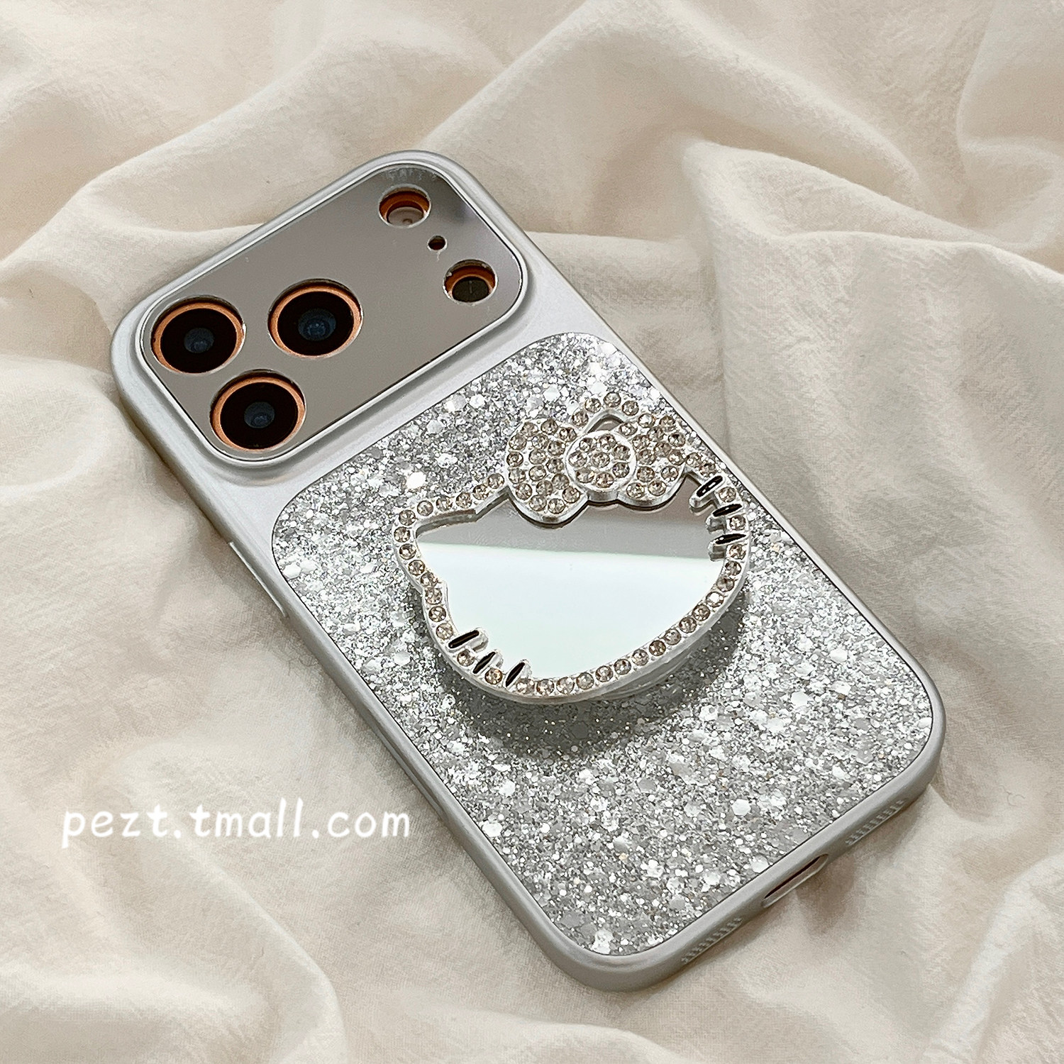 闪粉色镜子带磁吸支架适用苹果17手机壳镜面hellokitty轻奢iphone16promax高级感17promax新款15防摔16女全包,淘宝优惠券,粉丝福利购,淘宝优惠卷