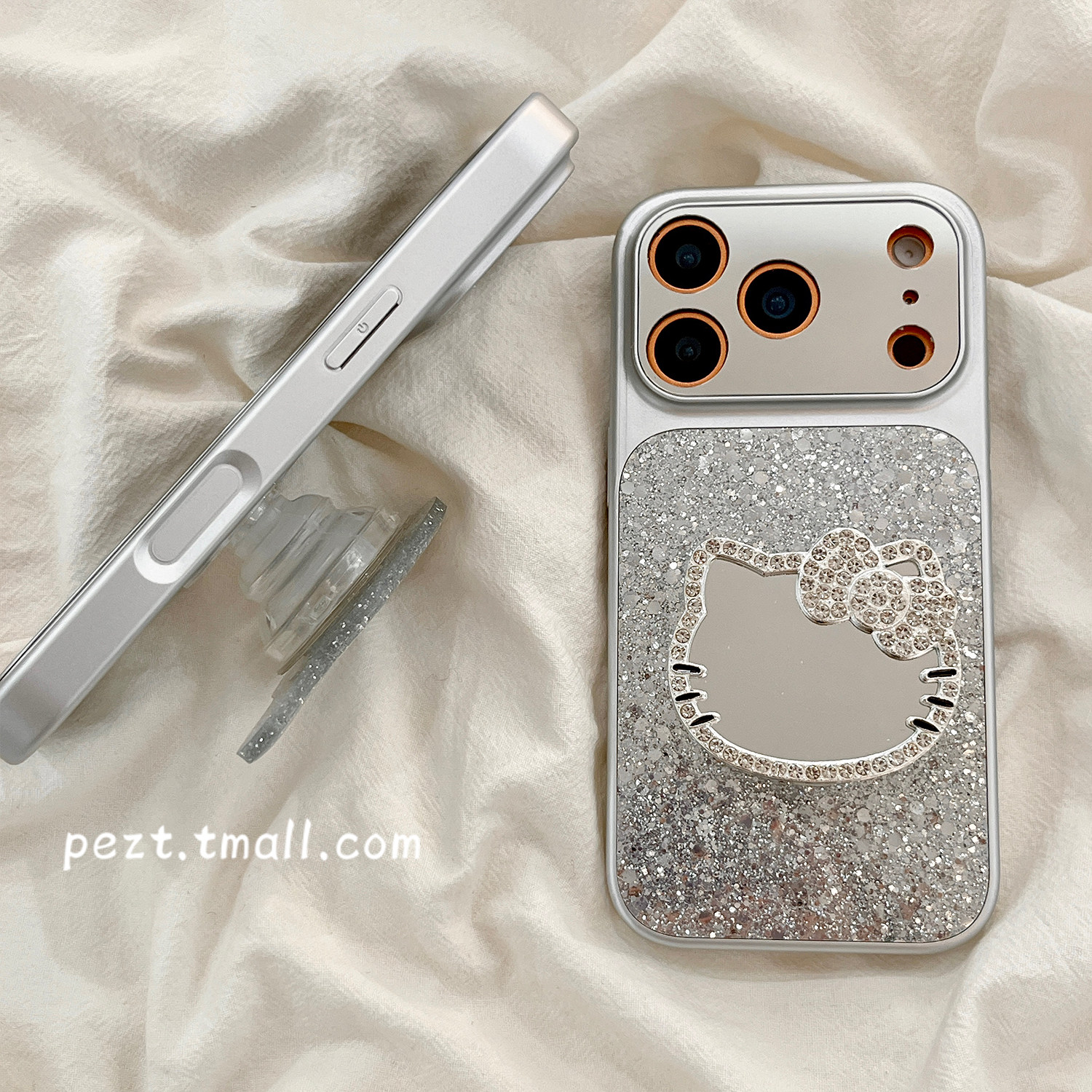 闪粉色镜子带磁吸支架适用苹果17手机壳镜面hellokitty轻奢iphone16promax高级感17promax新款15防摔16女全包,淘宝优惠券,粉丝福利购,淘宝优惠卷