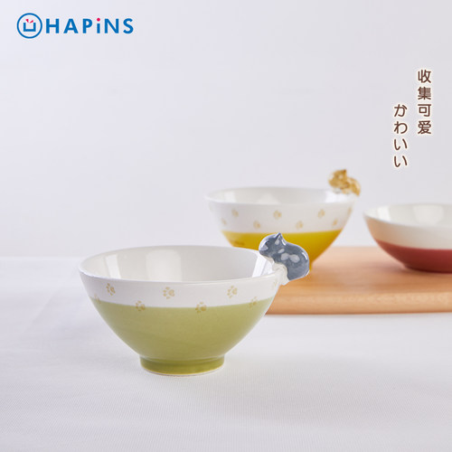 日本HAPiNS 日式猫咪陶瓷碗家用可爱新款吃饭特别好看的小米饭碗 - 图1
