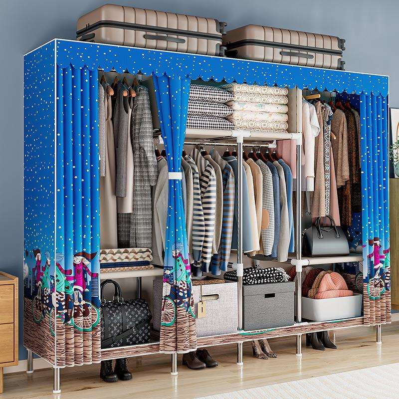 简易衣柜家用卧室儿童衣橱结实耐用出租房宿舍经济型组装布衣柜 - 图0