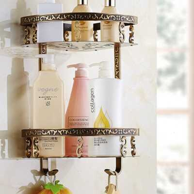 仿古太空铝三角篮欧式置物架卫生间浴室双层转角架三角架卫浴挂件