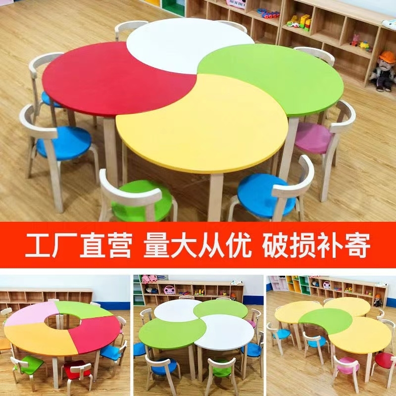 厂家直销儿童组合桌椅绘画实木课桌椅桌子套装美术幼儿园小学生 - 图2