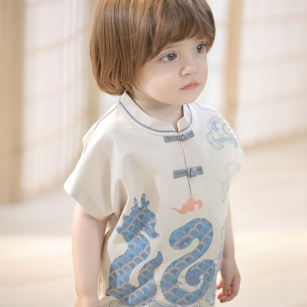 男童套装夏季短袖薄款国风儿童汉服新中式婴幼儿夏装龙蛇宝宝衣服
