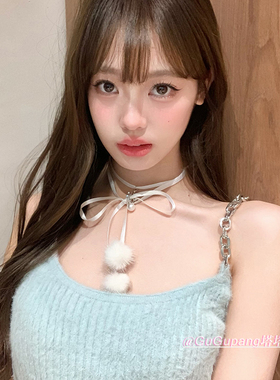 白色雪花珍珠吊坠绑带项链