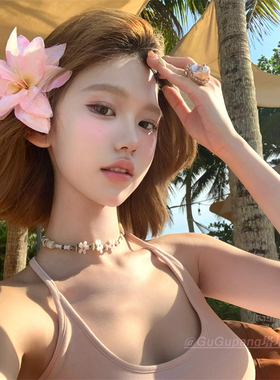 超仙纯欲粉色花朵百合发夹