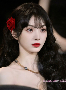 田曦薇同款红色玫瑰花发夹