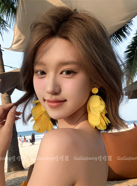 度假风黄色花瓣流苏耳环