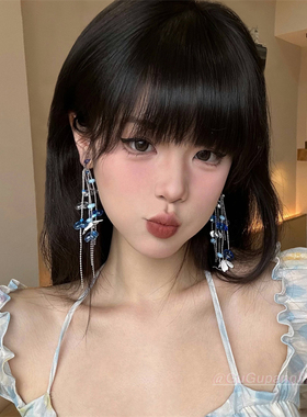海边度假蓝色花朵流苏耳环