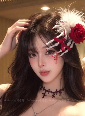 血色玫瑰骷髅手爪发夹