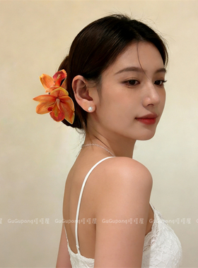 度假风黄色蕙兰花朵发夹