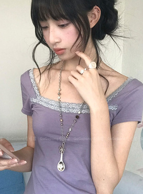 ins风银色勺子花朵串珠项链