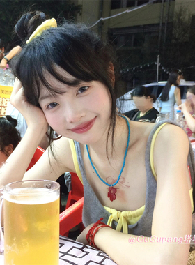 韩系ins博主同款小红花项链