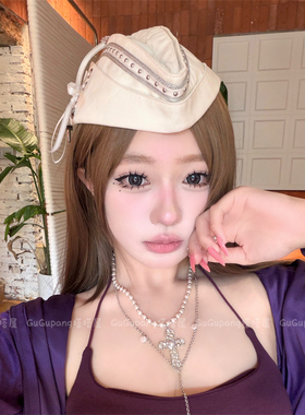 朋克街头辣妹风白色海军帽子