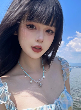 蓝色海星串珠项链夏日
