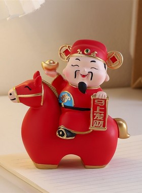 创意马年吉祥物财神爷小摆件生肖马本命年礼物马上有钱装饰品2026