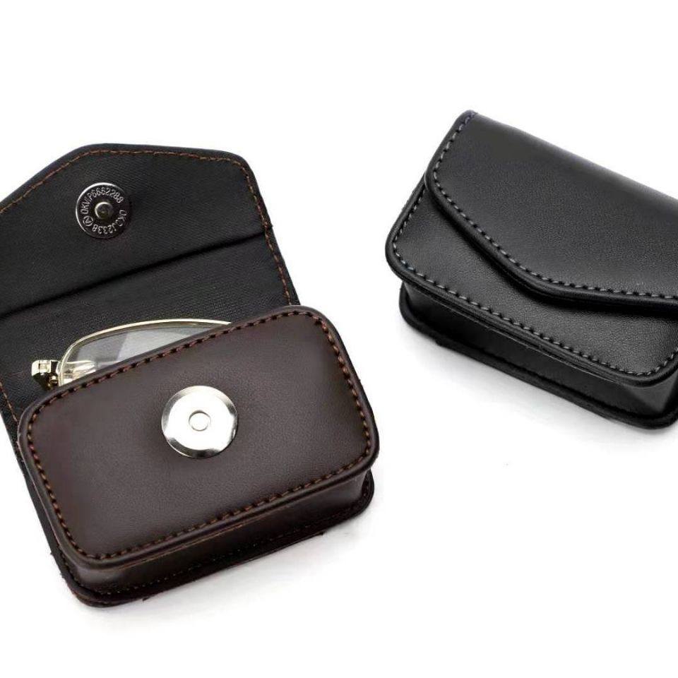 光面真皮折叠镜盒便携式男女通用可挂腰老花眼镜盒可穿可夹皮套,淘宝优惠券,粉丝福利购,淘宝优惠卷