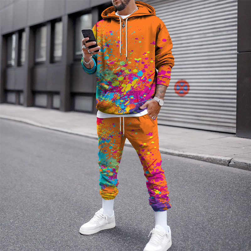 Sports casual printed trousers suit运动休闲印花卫裤套装男士-图2