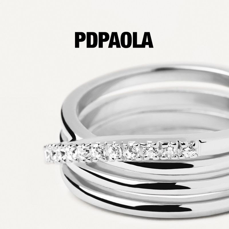 pdpaola密镶交错三环叠戴女对戒指 PDPAOLA海外戒指/指环