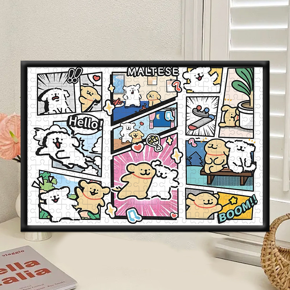 线条小狗木质拼图1000片高难度卡通手工益智解压生日玩具礼物相框,淘宝优惠券,粉丝福利购,淘宝优惠卷