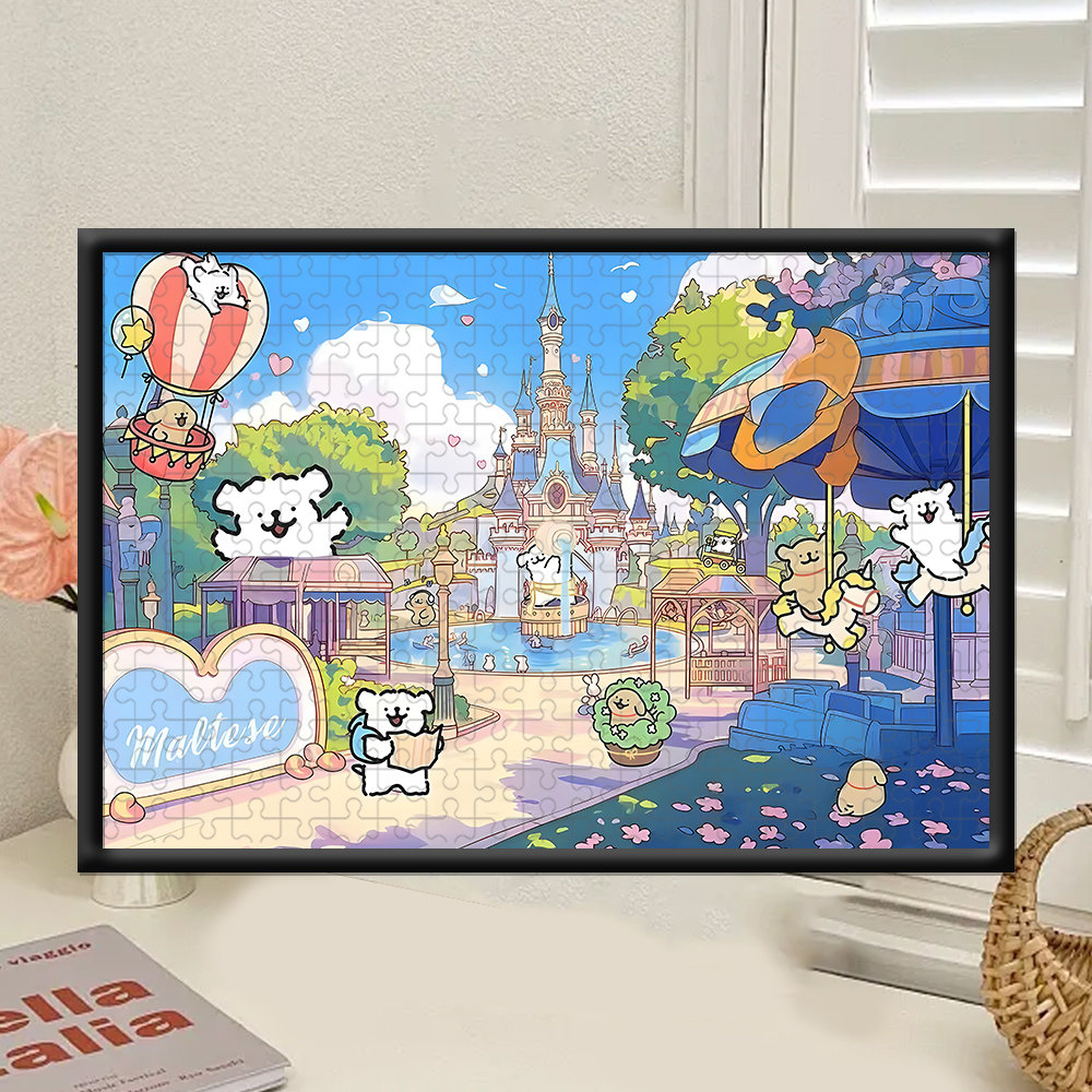 线条小狗木质拼图1000片高难度卡通手工益智解压生日玩具礼物相框,淘宝优惠券,粉丝福利购,淘宝优惠卷